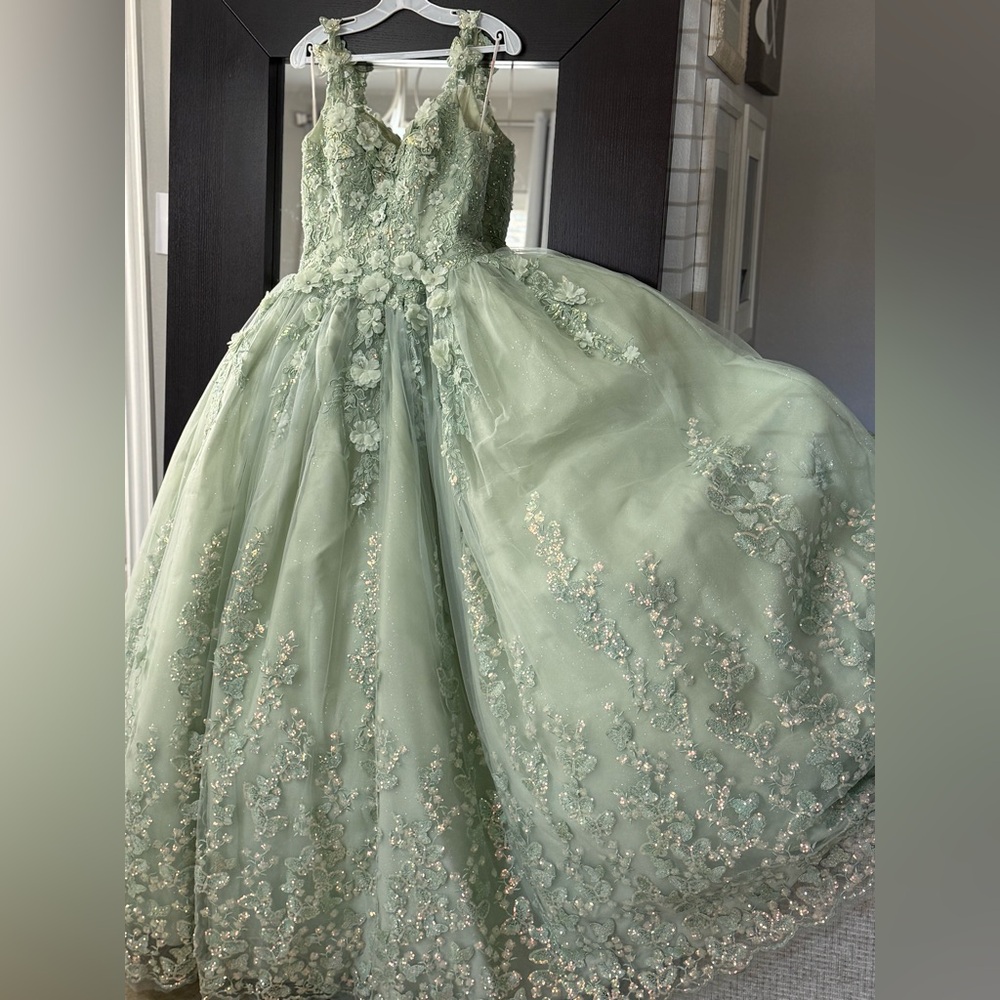 Elegant Green Floral Ball Gown